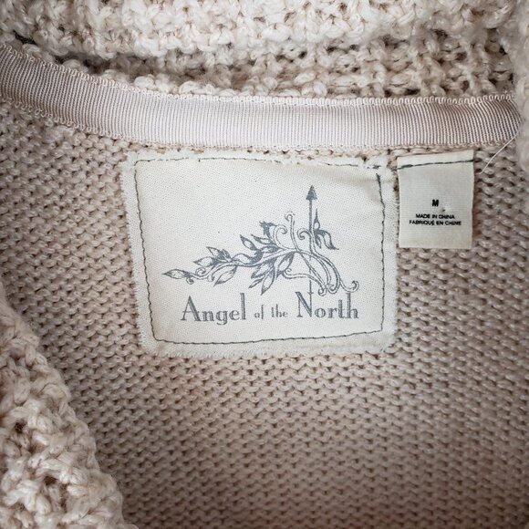 Anthro Angel of the North Cowl Sweater Chunky Waffle Knit Tan Cream Size Medium - Picture 3 of 7